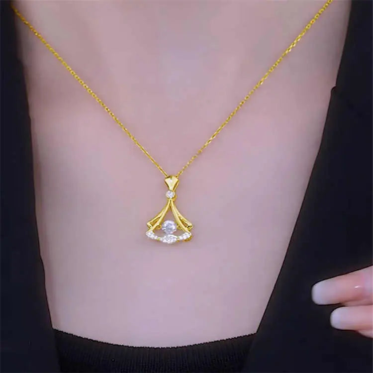 24K Gold Plated Fan Necklace Barza Mart