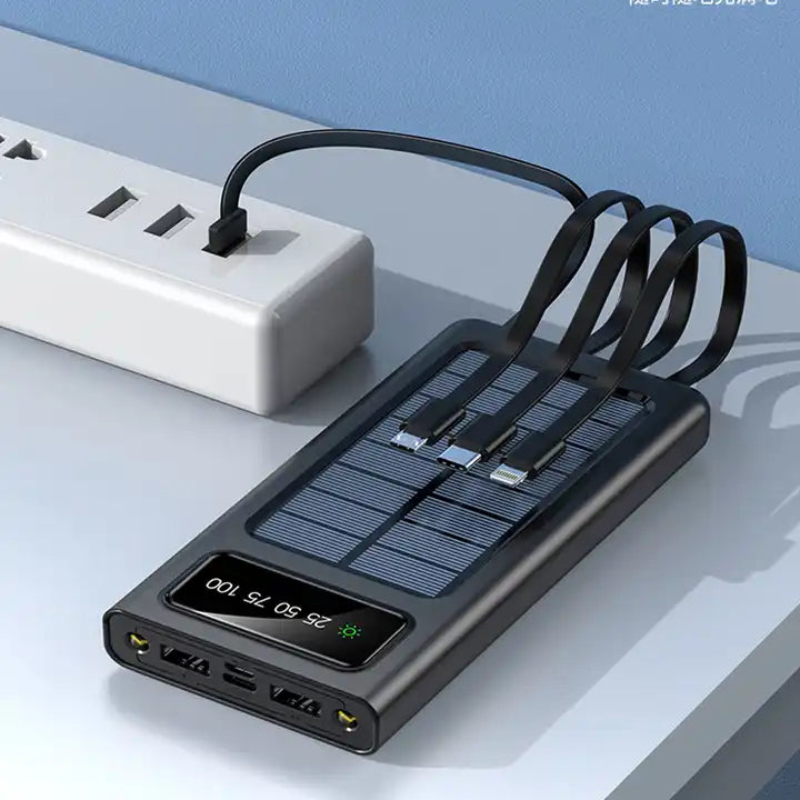 Solar Power Bank 20000mAh, Fast Charging Built in Cable ( UAE Delivery Time: 1-3 Days ) ahmedmart