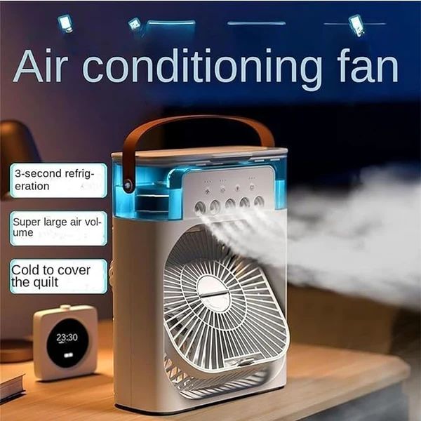 3 In 1 Small Air Cooler LED Night Light Portable Humidifier Air Adjustment Fan For Office & Home ahmedmart