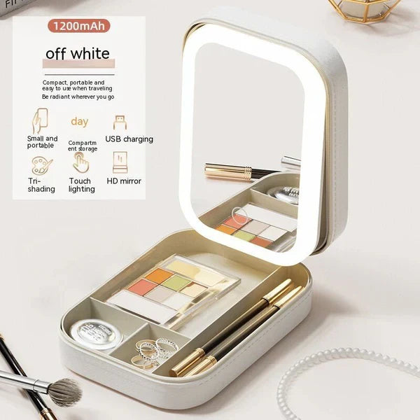 Portable Makeup Storage Box with LED Light Mirror (UAE Delivery Time: 1-3 Days) ahmedmart