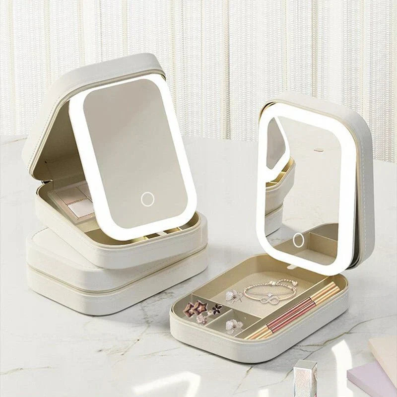 Portable Makeup Storage Box with LED Light Mirror (UAE Delivery Time: 1-3 Days) ahmedmart